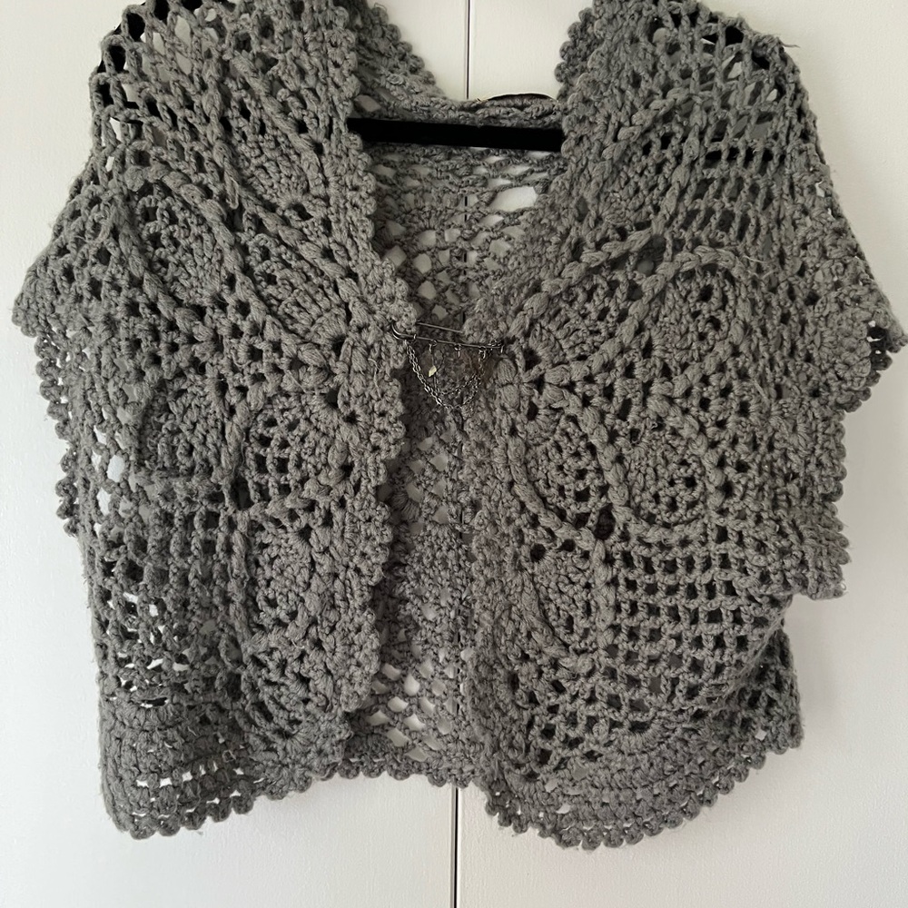 Gray Crochet Knit Shawl